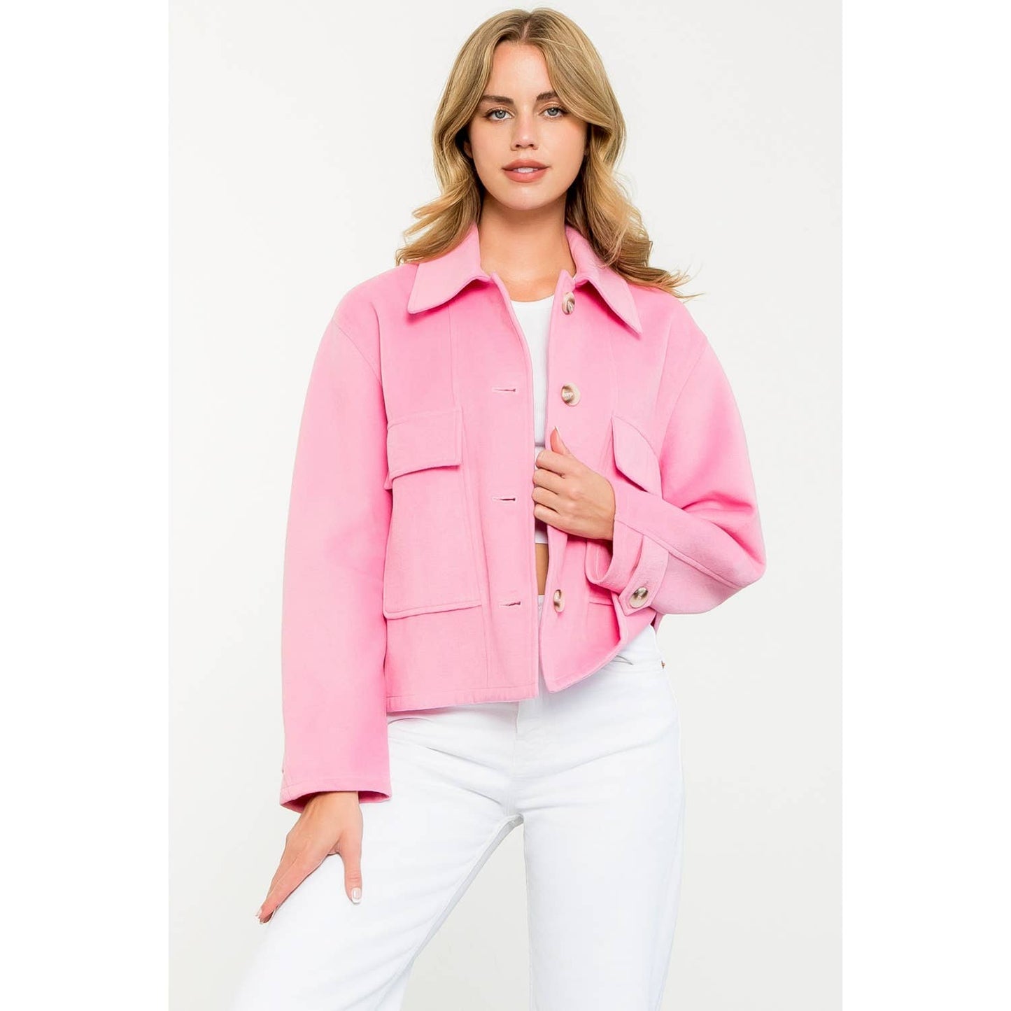 Pink Button-Front Jacket
