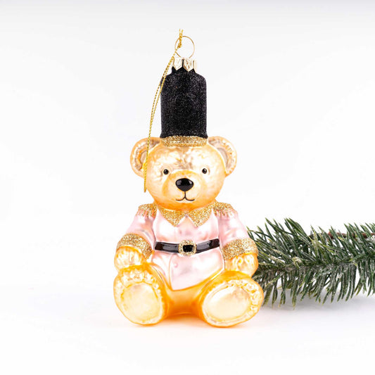 Pink Jacket Teddy Bear Glass Christmas Ornament