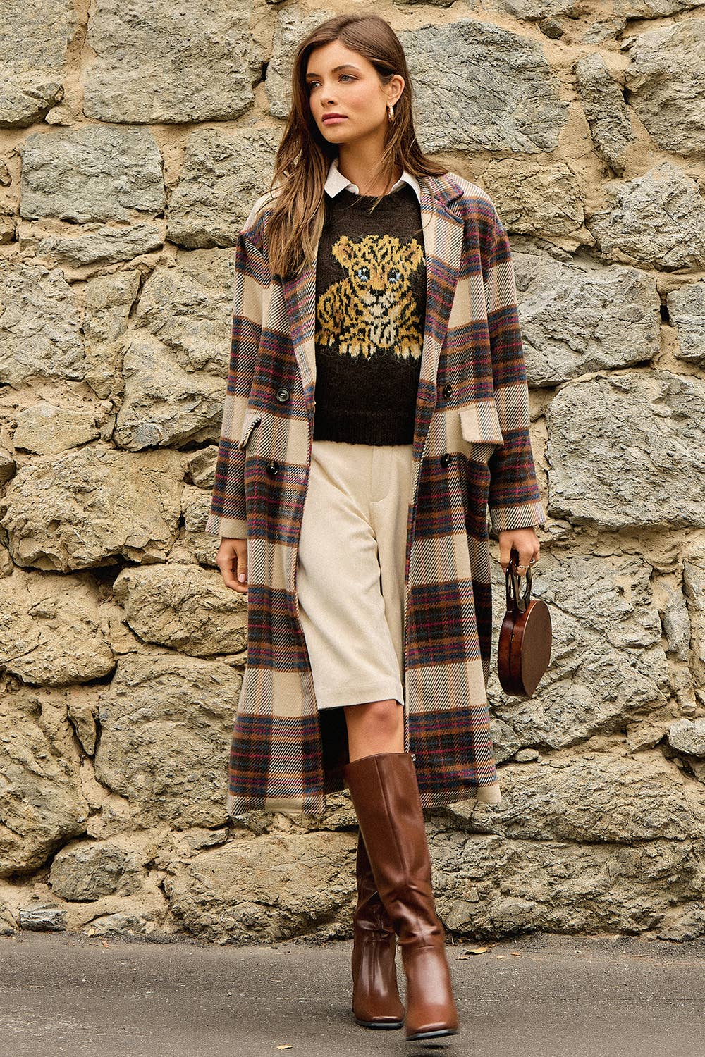 Multi Plaid Wool Blend Long Coat