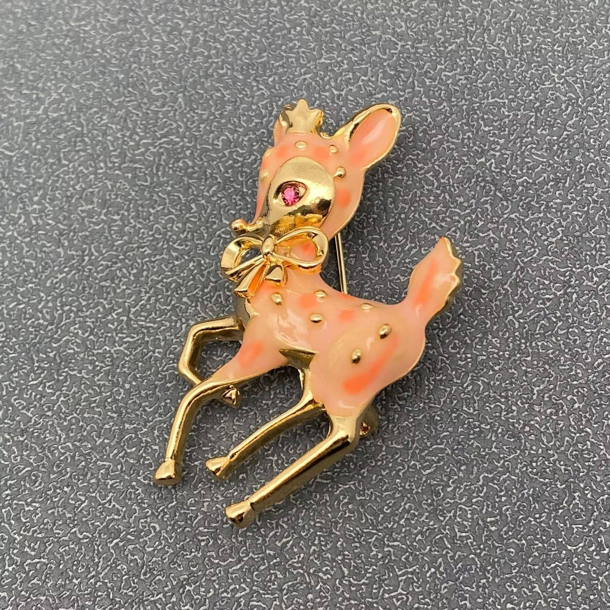 Pink Enamel Elk Brooch