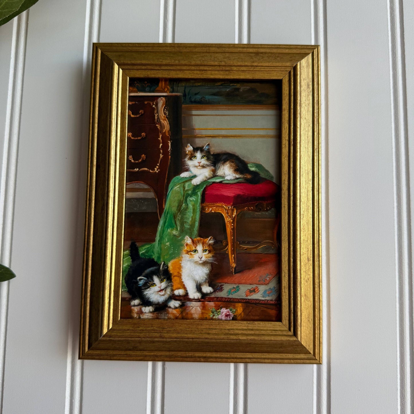 Vintage Style Kitties & French Chair Art Print Framed