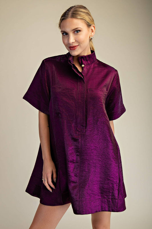 Button Front Short-Sleeve Mini Dress