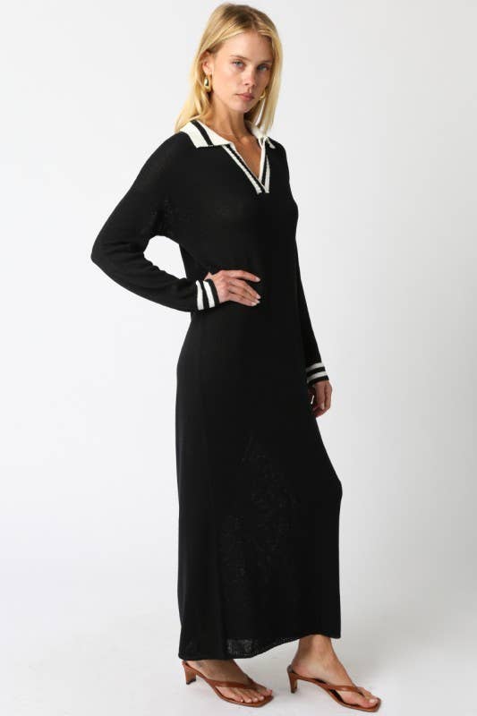Black Collared Sweater Maxi Dress
