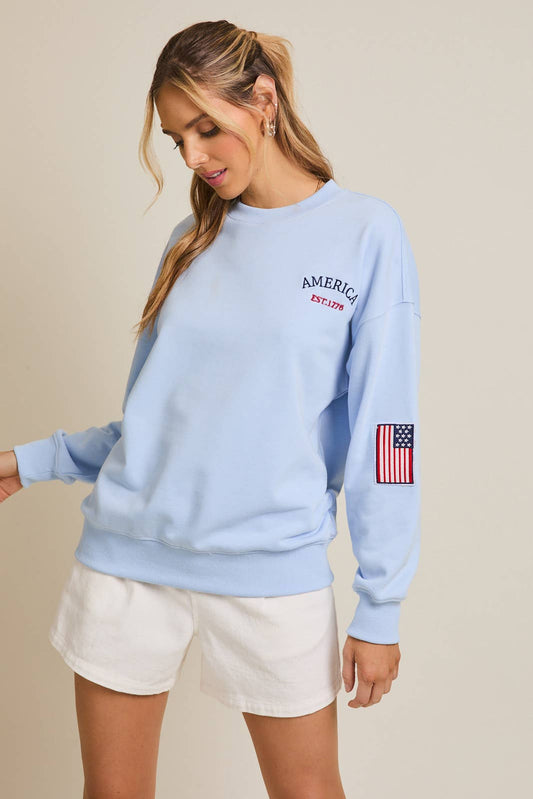 CREW NECK"USA"GRAPHIC SWEATSHIRT