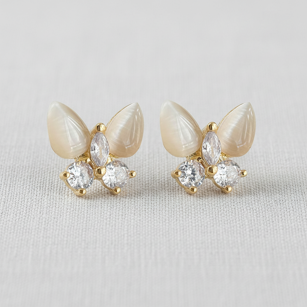 Vintage Inspired Cat's Eye Butterfly Stud Earrings