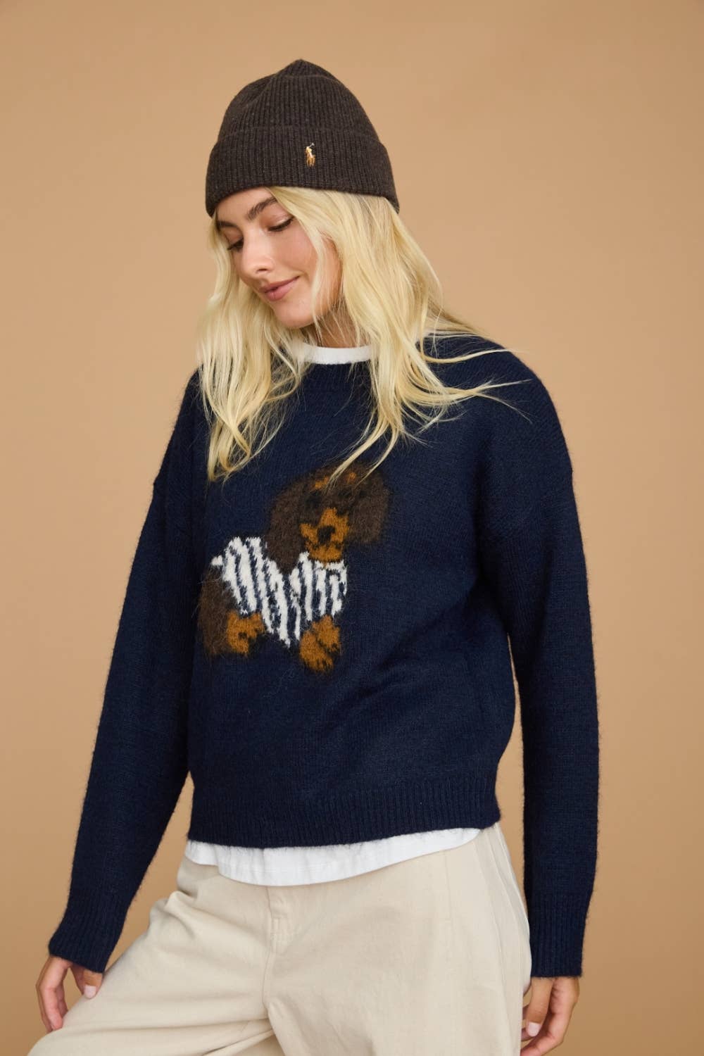 Dog Graphic Fuzzy Knit Sweater