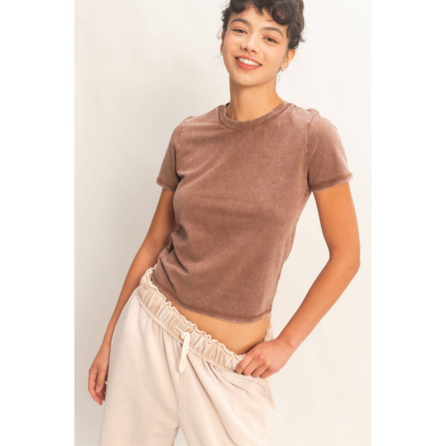 LAST CHANCE - Mineral Washed Short Sleeve Crew Neck Top