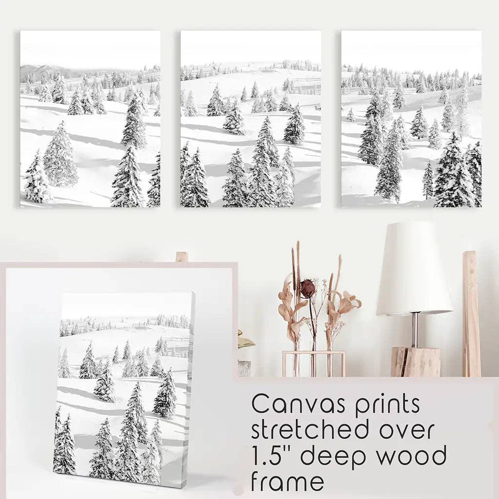 Black and White Nordic Winter Forest Wall Art Poster