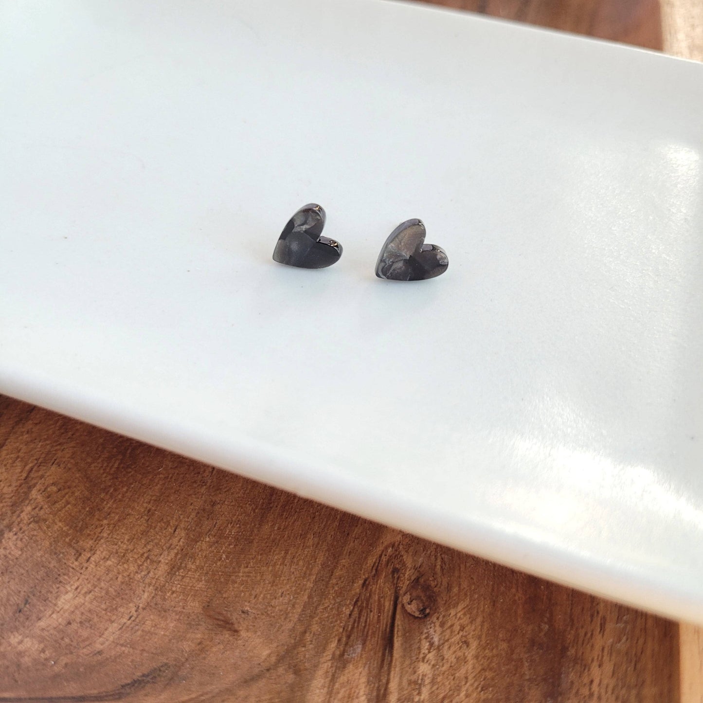 Hand Drawn Heart Studs – Black