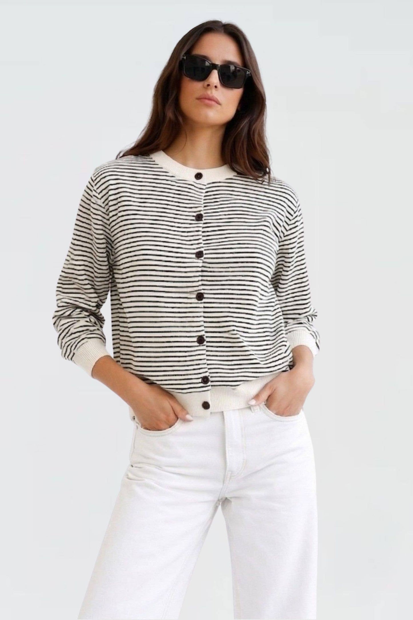 STRIPED BUTTON UP CARDIGAN SWEATER