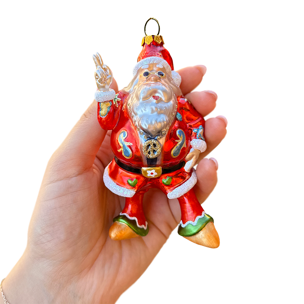 Groovy Santa Eclectic Hippie Glass Christmas Ornament