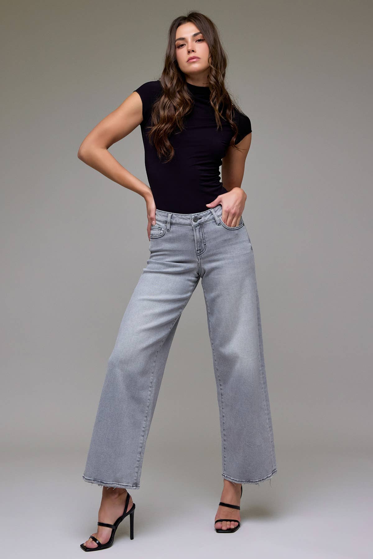 Light Grey Mid Rise Extra Wide Leg Jeans