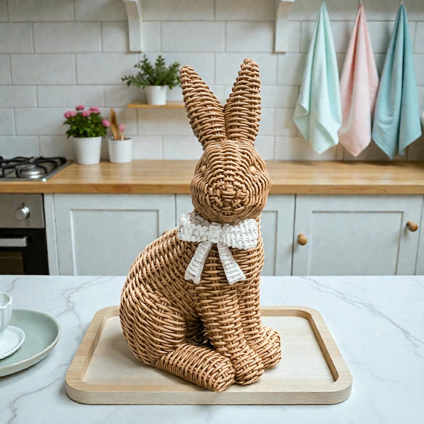 Rabbit Statue Wicker Weave Bunnies, Easter Bunny Home Decor