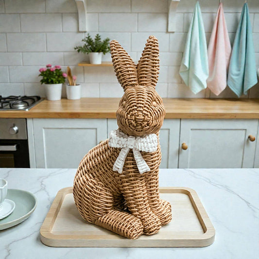 Rabbit Statue Wicker Weave Bunnies, Easter Bunny Home Decor