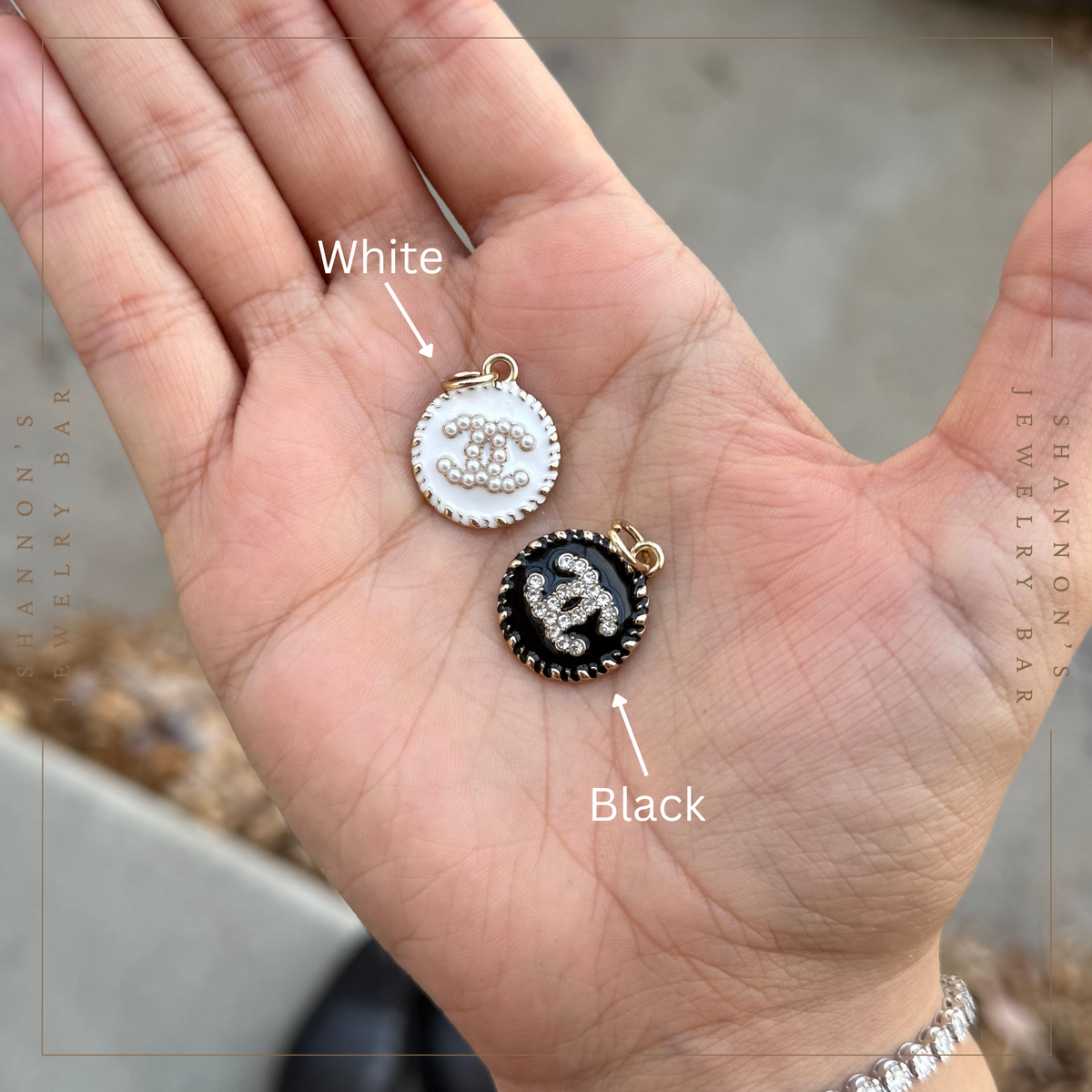 CHANEL Charm Zipper Pull CC Black OR White Round Metal Charm