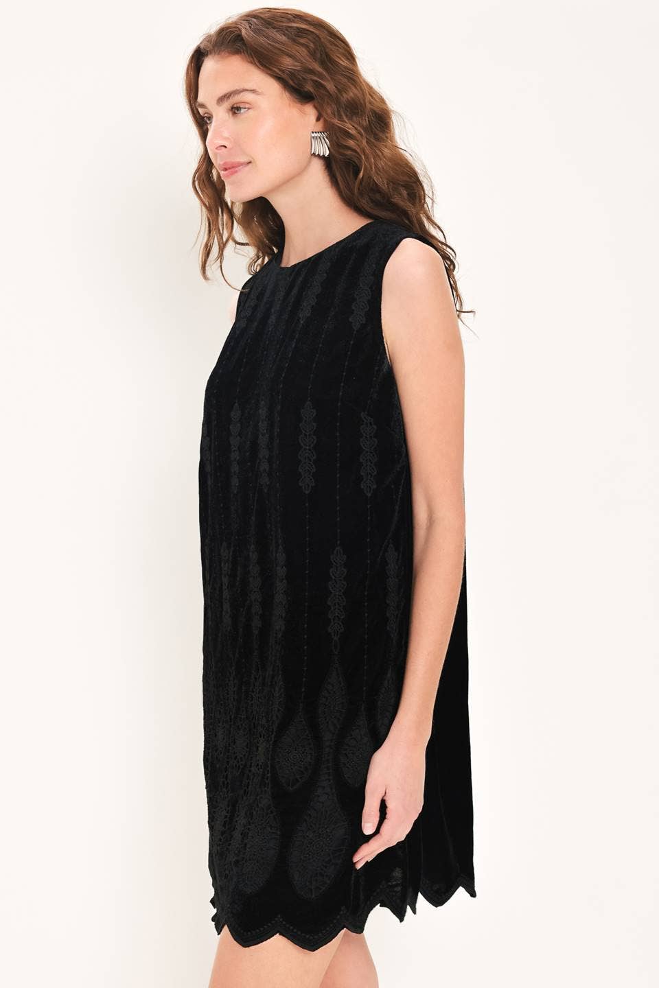 A textured velvet mini dress