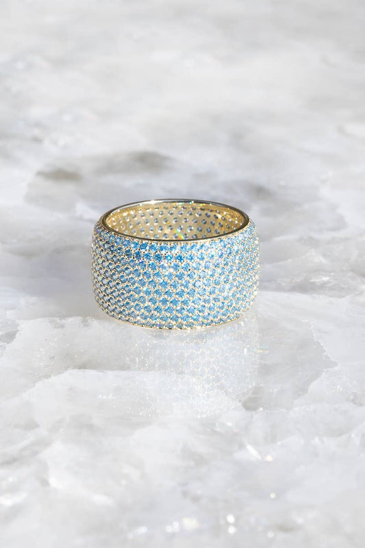BILLIONAIRE RING- AQUAMARINE CIGAR BAND RING + 14K GOLD VERM