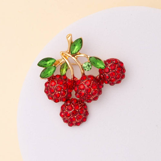 Crystal Rhinestone Pavé Cherry Brooch Pin