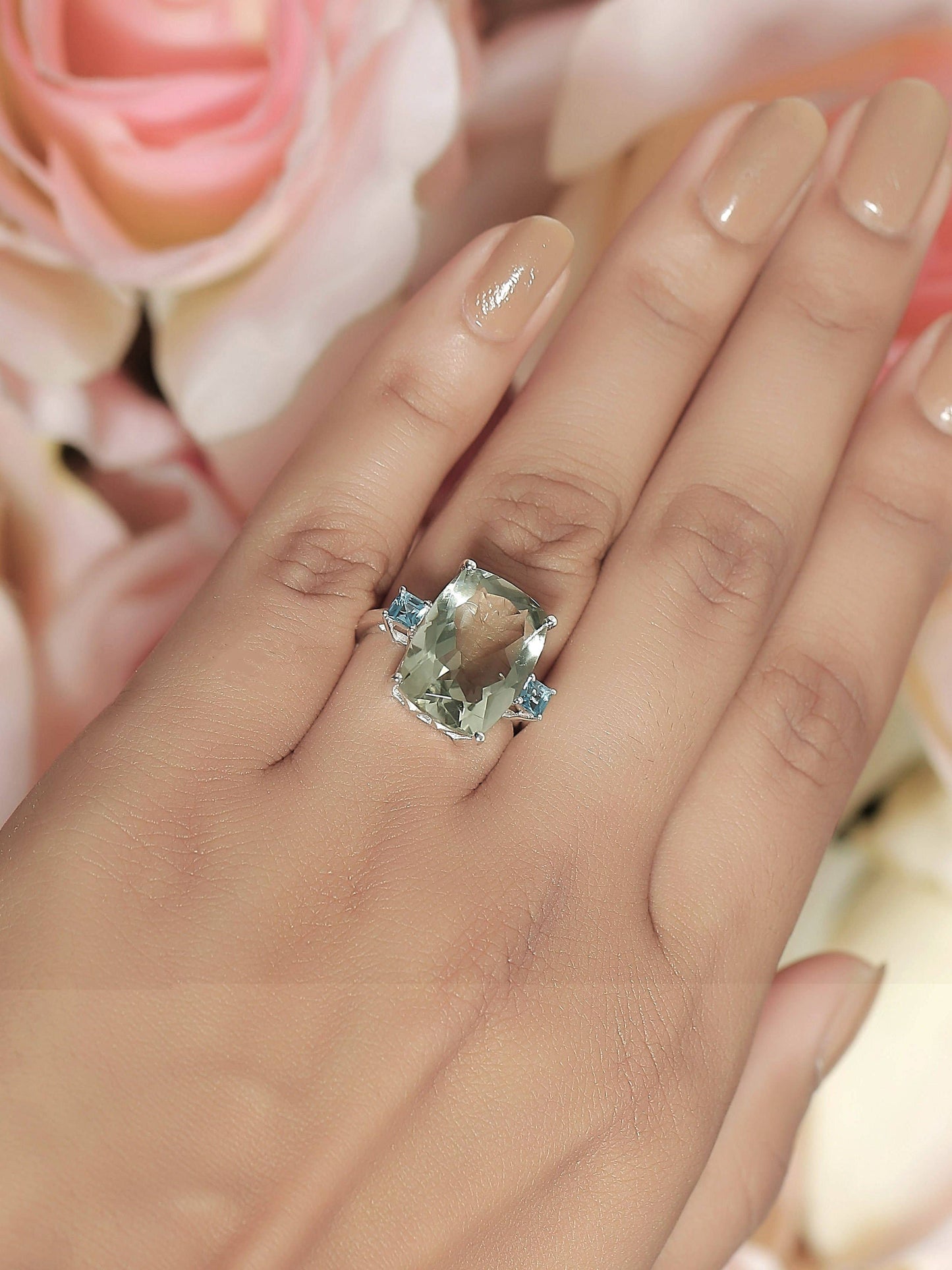 Green Amethyst Gemstone Ring
