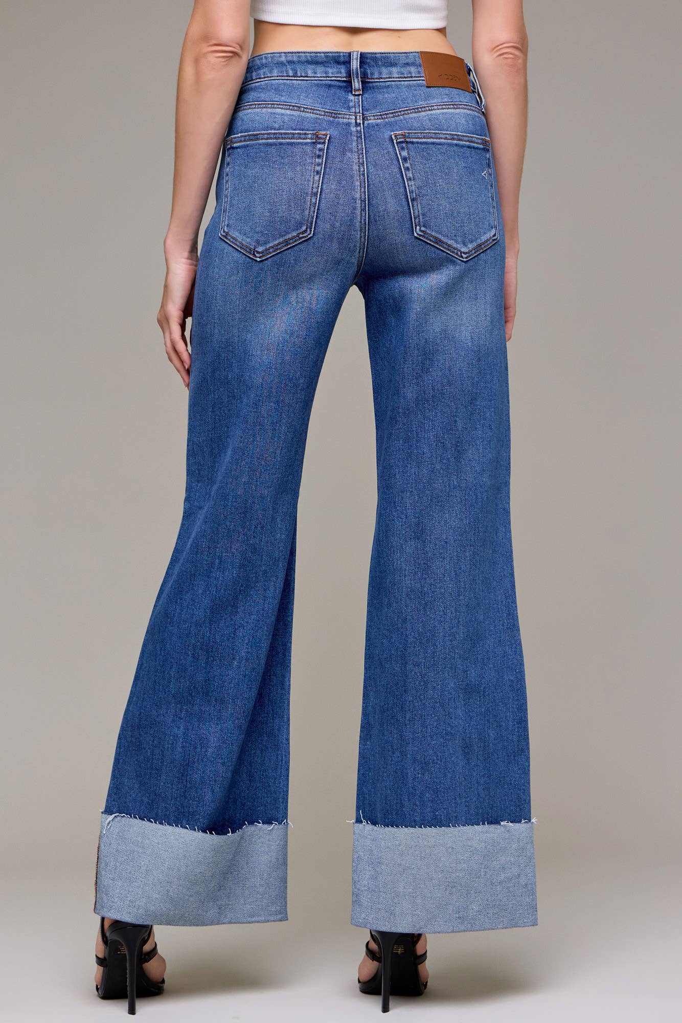 Medium Wash Clean Cuffed High Rise Comfort Flare