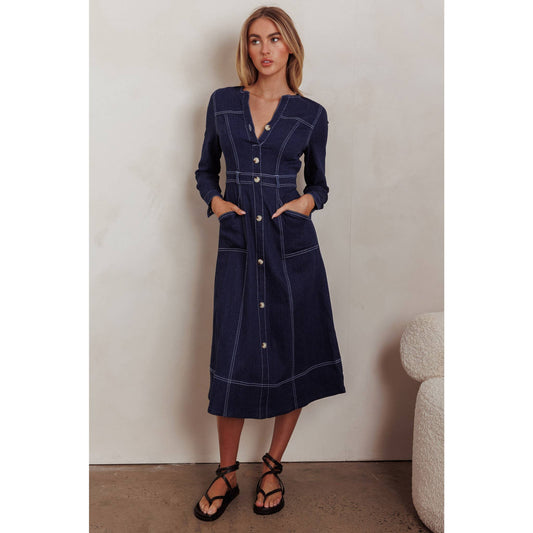 LONG SLEEVES DENIM MIDI DRESS