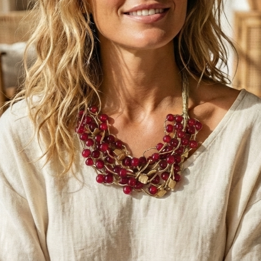 Chunky Ruby Red Beaded Necklace | Coastal Statement Jewelry
