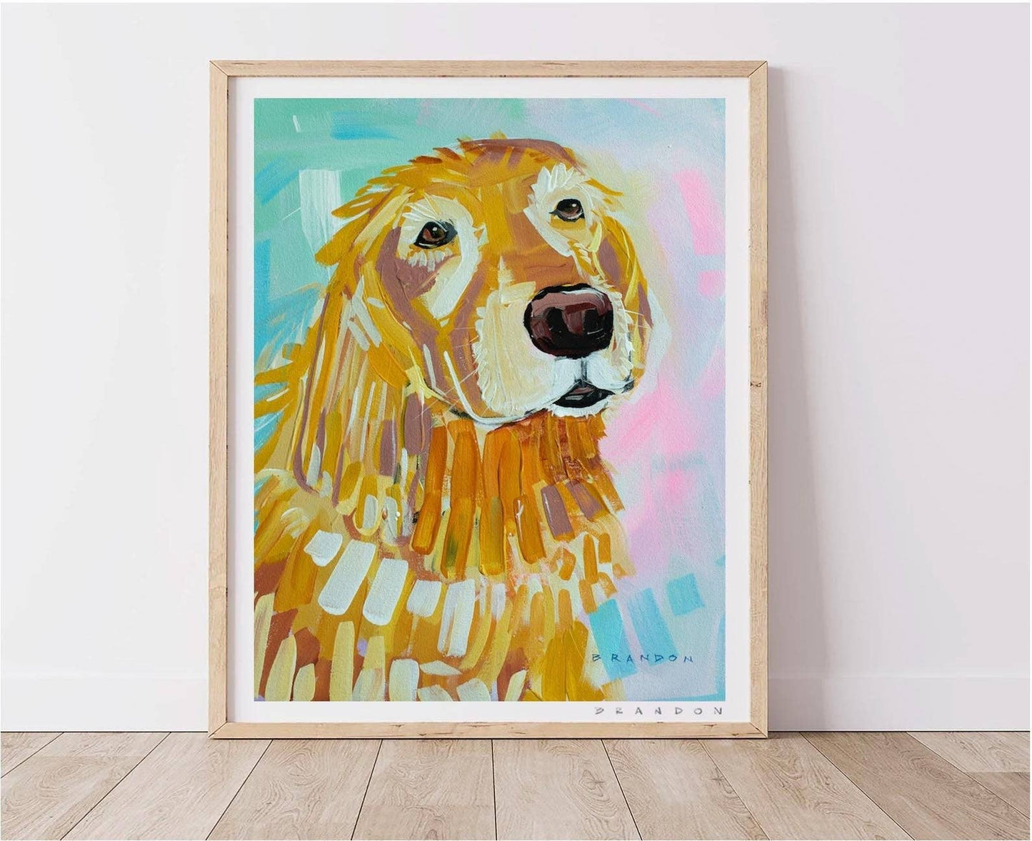 Golden Retriever Wall Art Print – Framed Dog Painting Decor