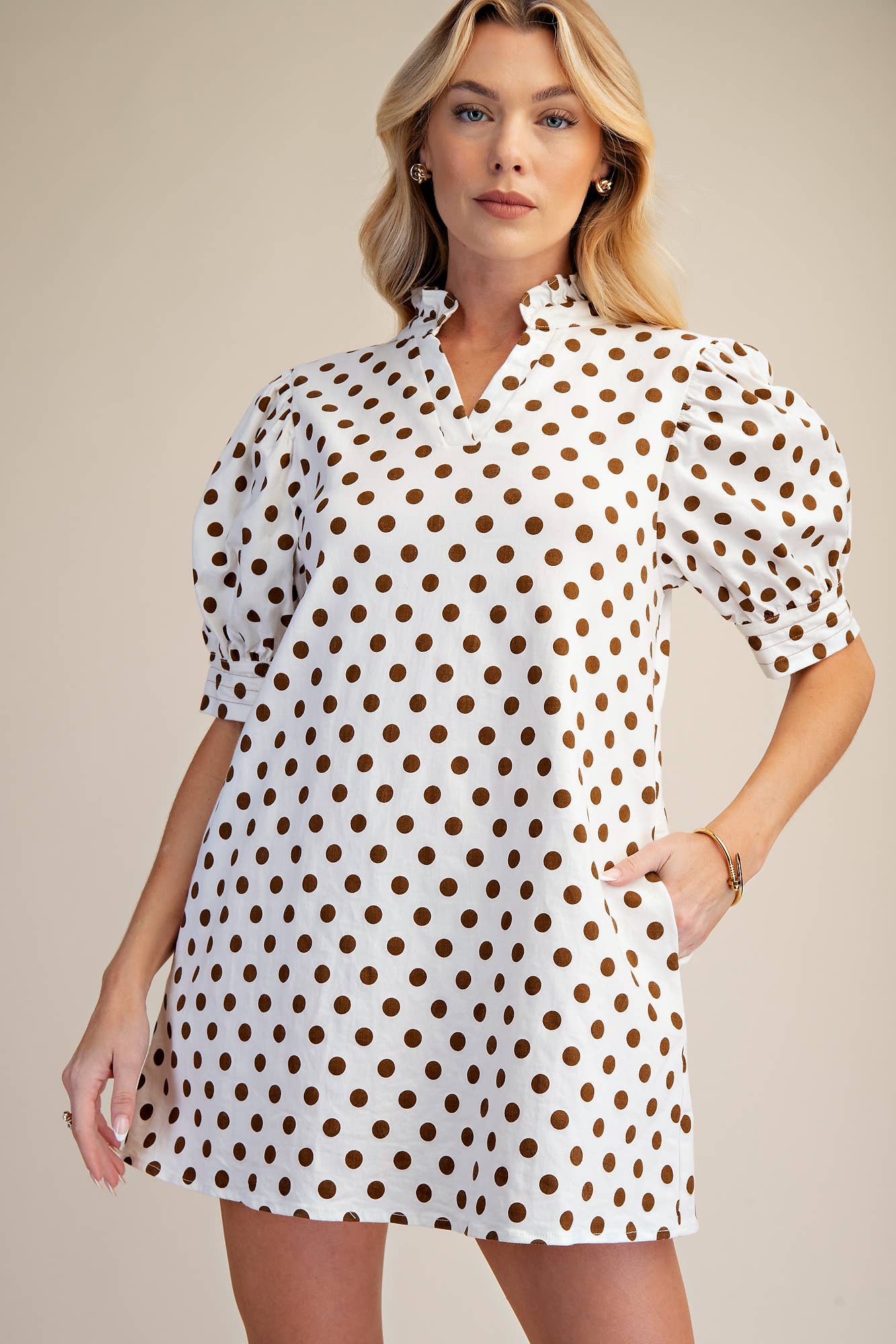 Ruffle V-Neck Puff Sleeve Mini Dress