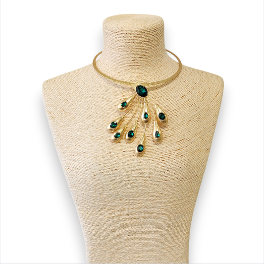 Vintage Green Sculpted Necklace | Handmade Statement Jewelry