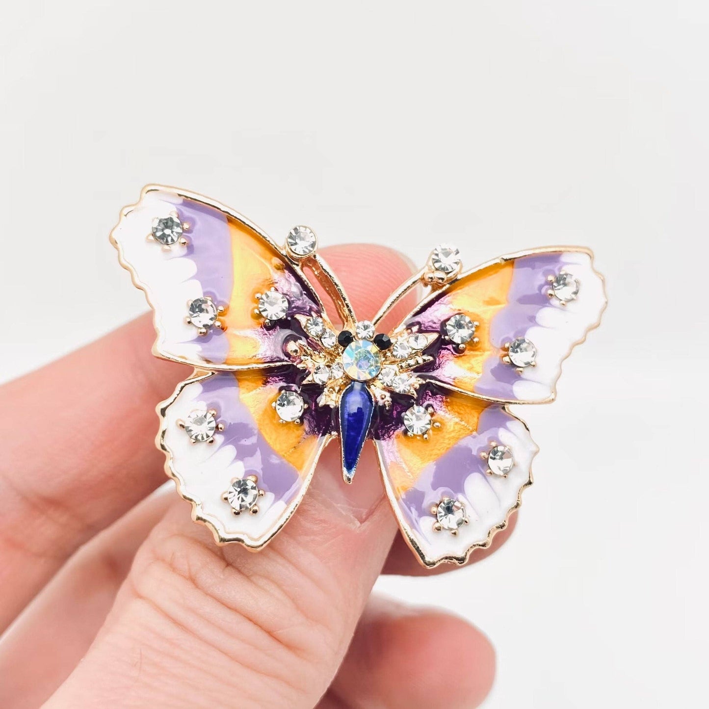 Rhinestone Enamel Butterfly Brooch Pin for Clothes