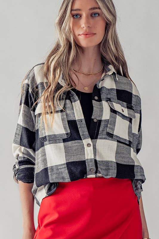Plaid Flannel Button-Down Shirt