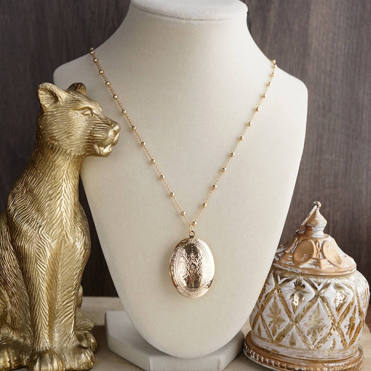 Vintage Inspired Locket Necklace - Long Gold Pendant Necklace