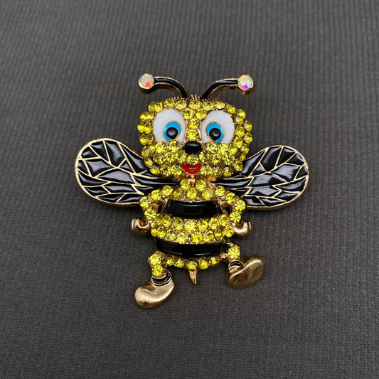 Rhinestones Inlaid Enamel Cartoon Bee Brooch