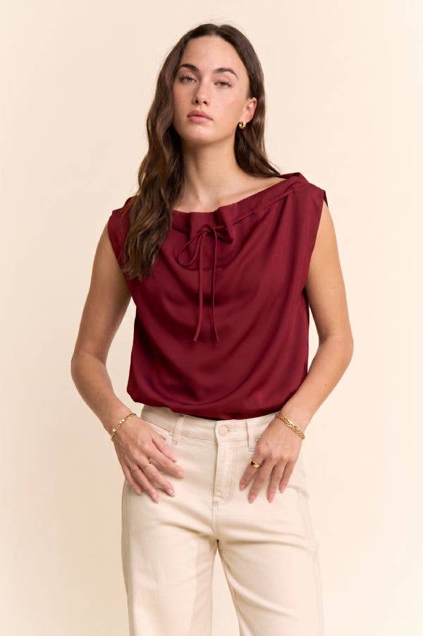 Cowl Neck Tie Detail Sleeveless Top
