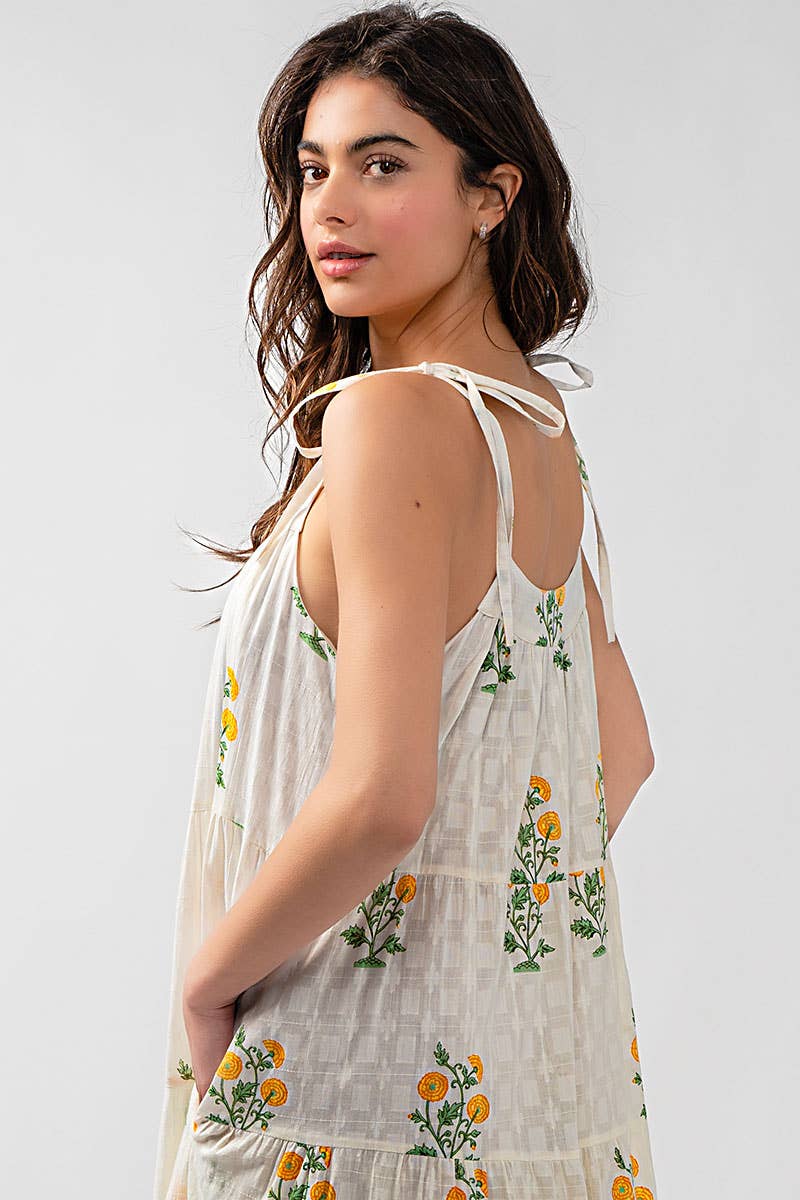 Romantic Tiered Floral Cotton Maxi Dress Maxi Dress