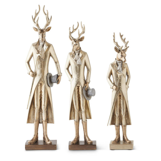 Gold Resin Standing Deer w/ Walking Stick - Large
