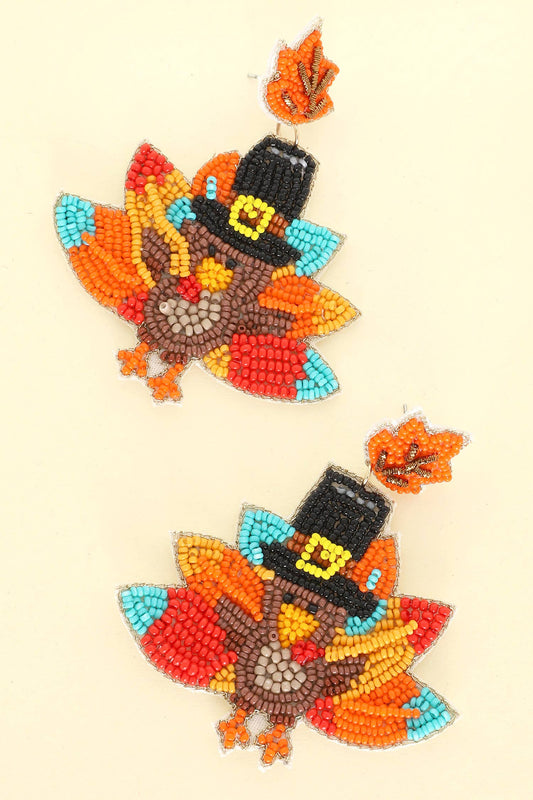 Thanksgiving Pilgrim Turkey Beaded Earrings
