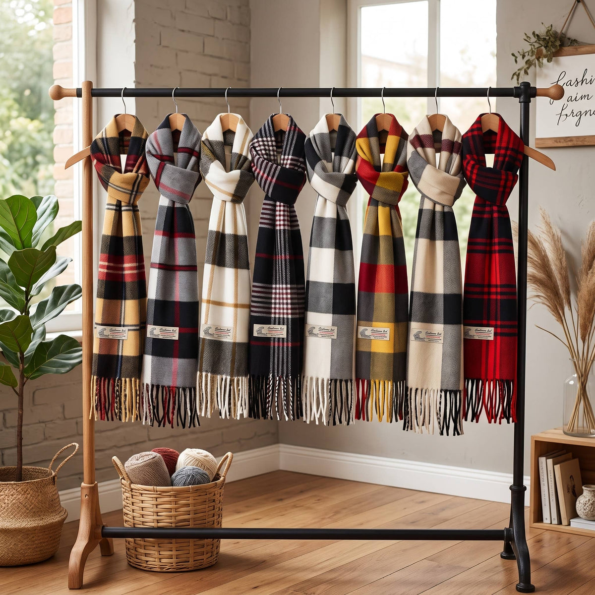 Winter Cashmere Feel Soft Plaid Stripe Scarf Muffler
