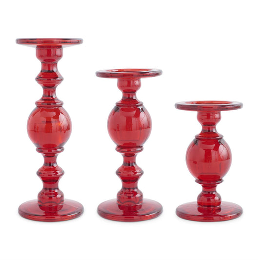 Set of 3 Transparent Glass Taper/Pillar Candleholders