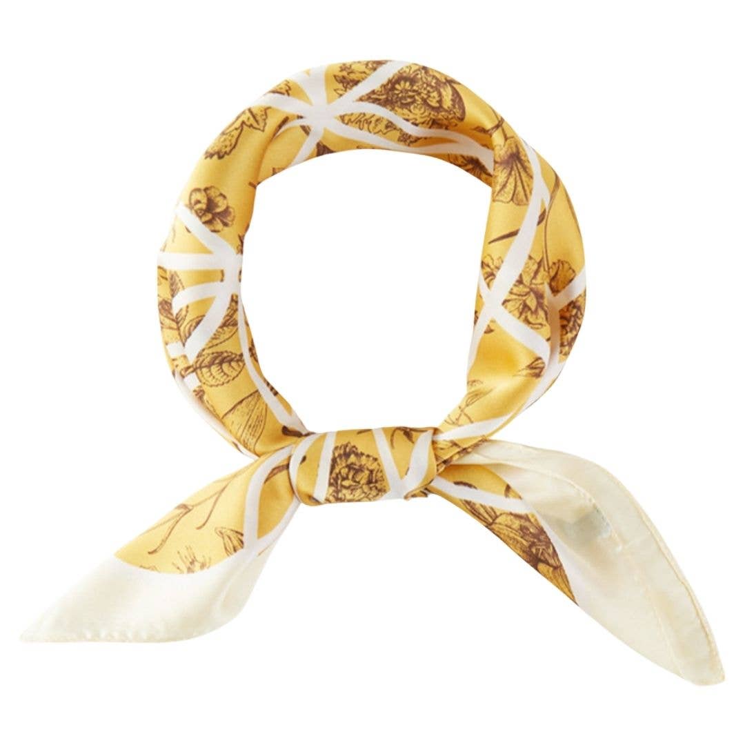 FLORAL PATTERN BANDANA SQUARE SILKY NECK SCARF