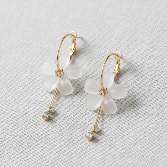 Glass Petal Flower Tassel Earrings