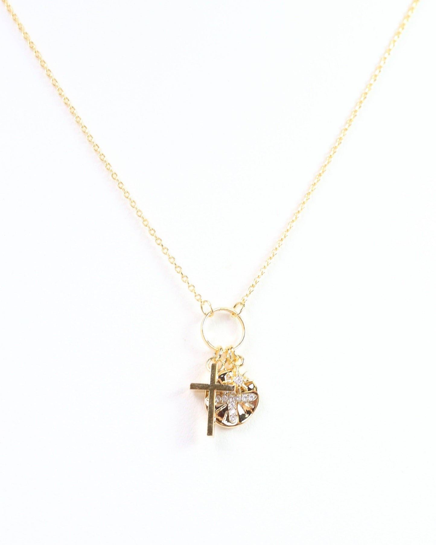 Natalie Cross Charm Necklace Gold