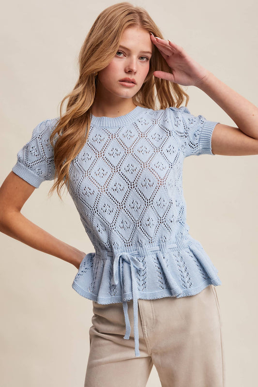 Pointelle Knit Peplum Top