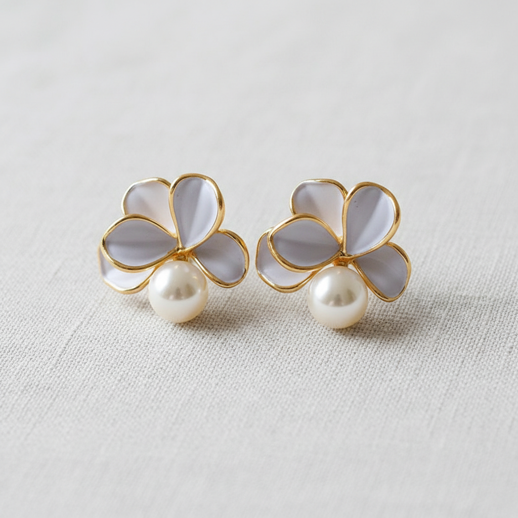 Butterfly Petal Pearl Stud Earrings