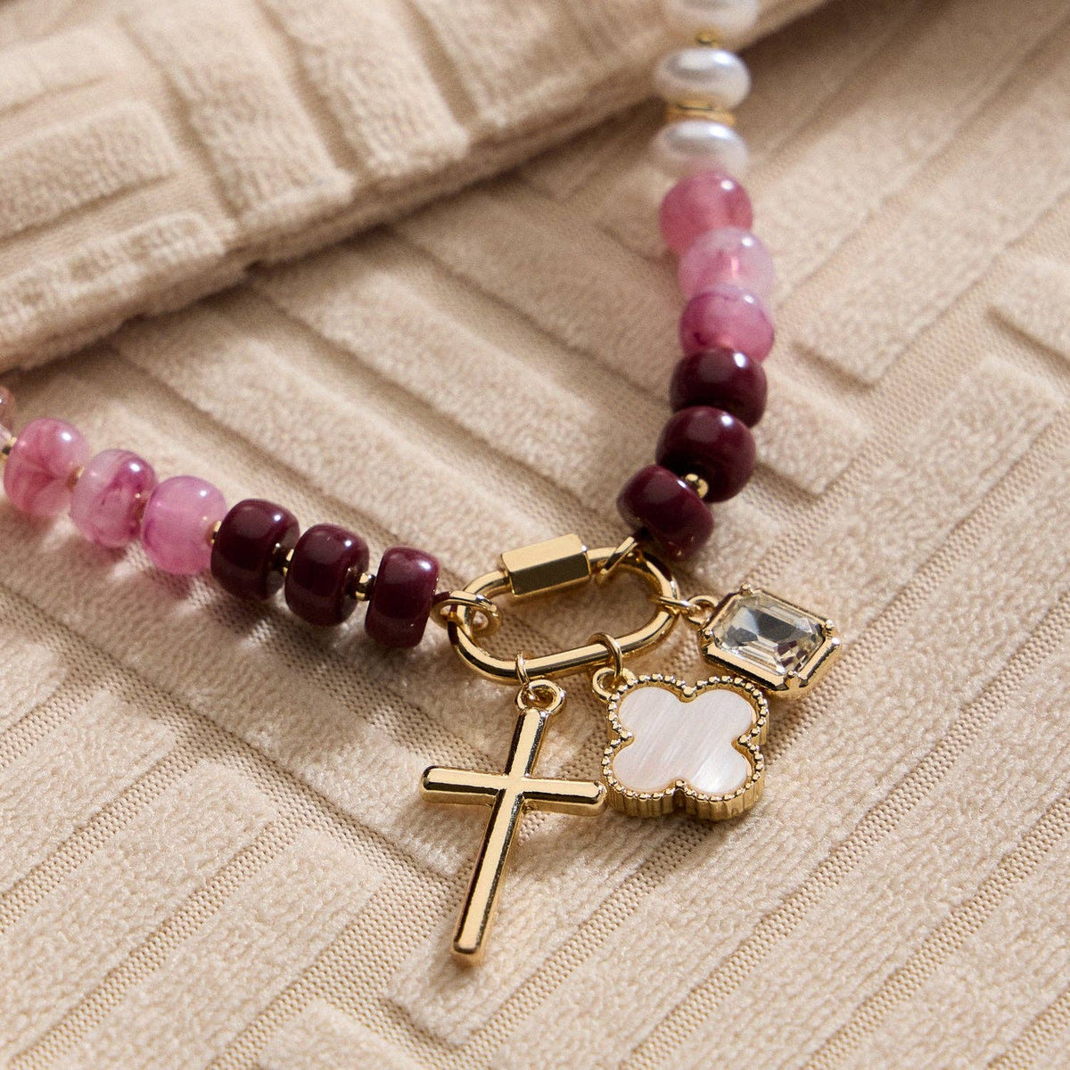 Layered Glass Bead Necklace | Trio of Charms