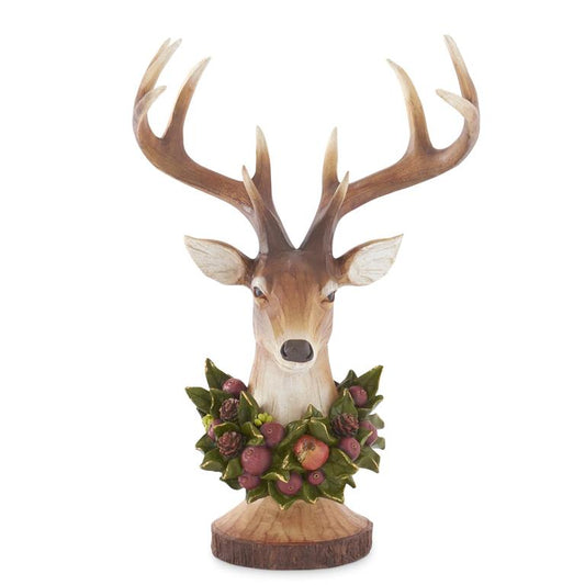18.5 in. Resin Woodgrain Deer Bust w/ Wreath