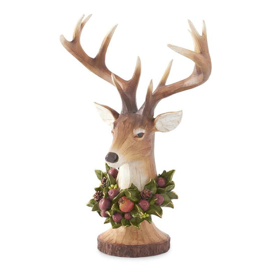 18.5 in. Resin Woodgrain Deer Bust w/ Wreath