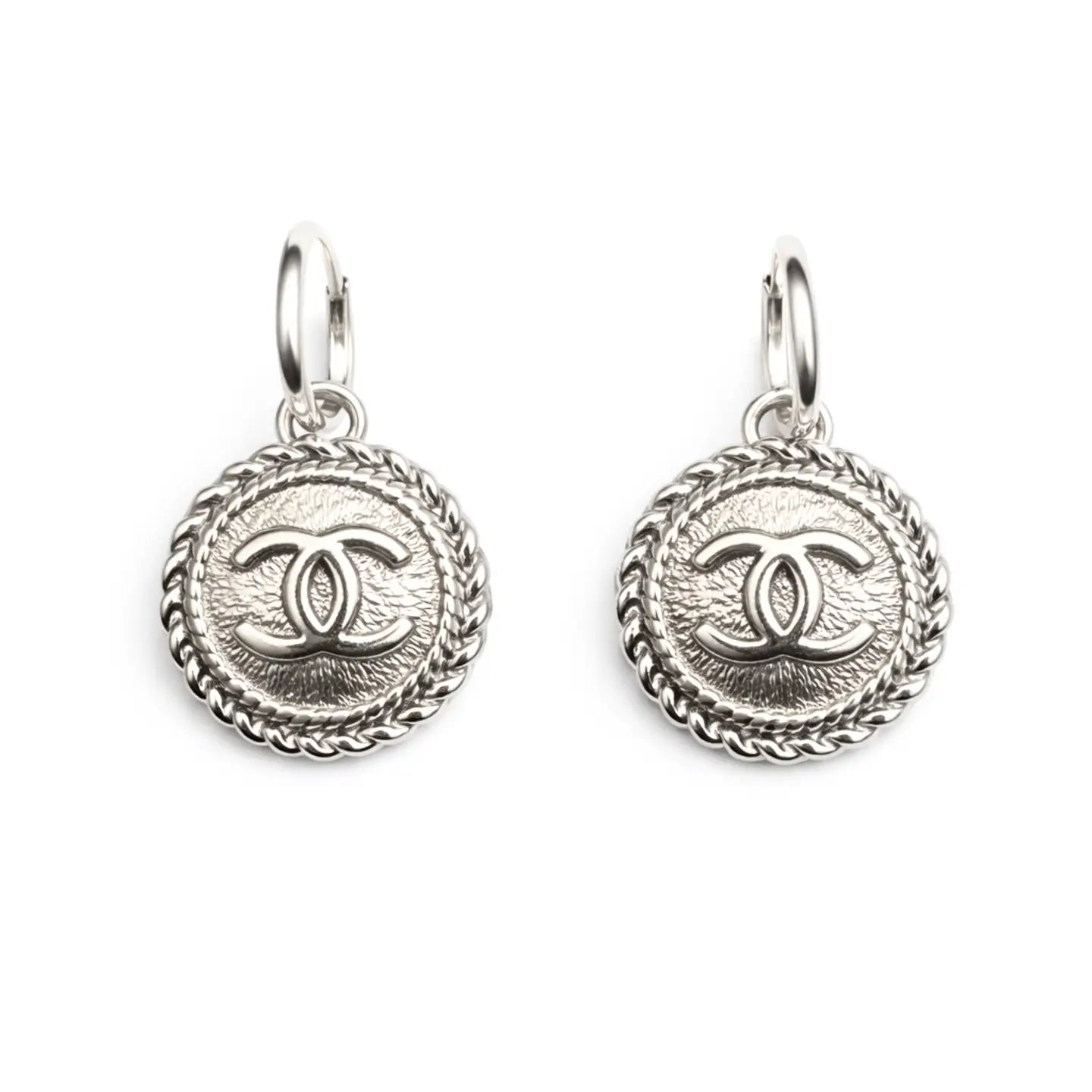 Silver Upcycled Chanel Hoop Earrings