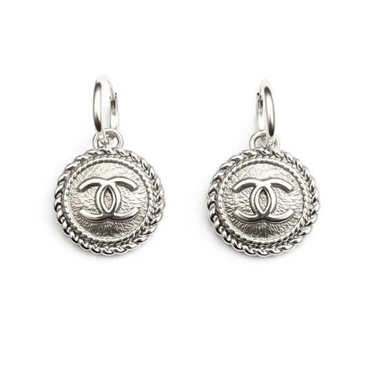 Silver Upcycled Chanel Hoop Earrings