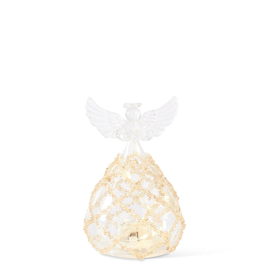 5.25 in Clear Glass Lattice Gold Bead LED Angel